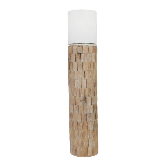 WOOD 49" MOSAIC CANDLE HOLDER, BROWN